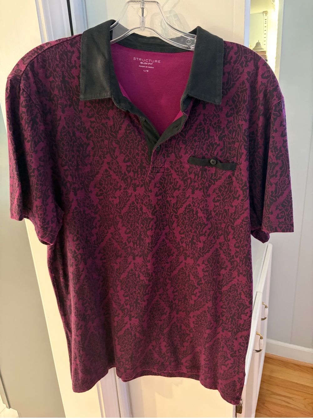 Vintage Structure Men's Burgundy Polo with Black Collar & Trim